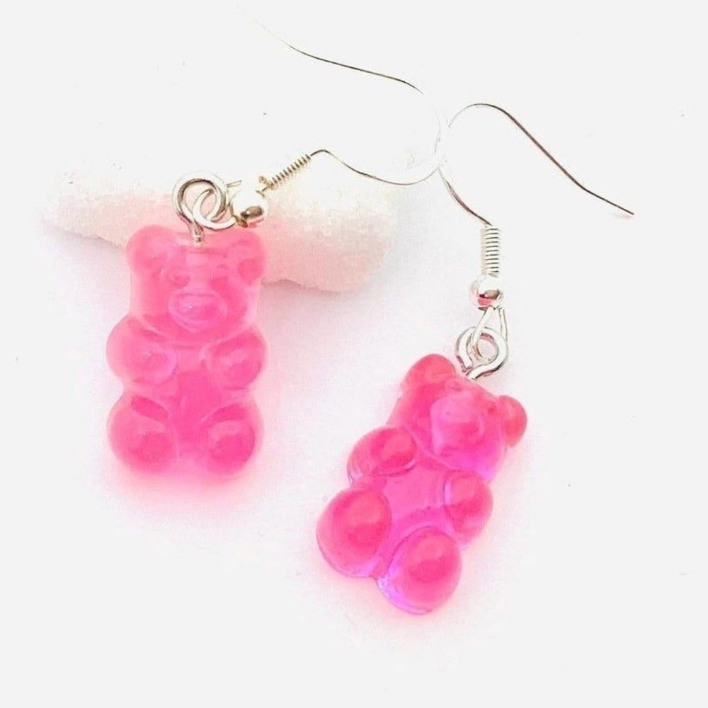 NEW Gummy Bear Earrings Pink Resin‎ Drop Dangle Retro Quirky Lizard Boutique